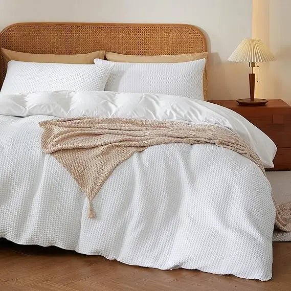 100% Egyptian Cotton Duvet Cover Set King Size, Waffle Weave Duvet Cover, 600 TC Soft Breathable Luxury Textured Bedding Set for - Blu Lotus Boutique