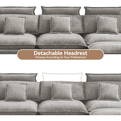 103'' Cloud Modern 3 Seater Couch with Detachable Headrest, Modular Sectional Sofa with Ottoman, Oversized L Shape Chenille - Blu Lotus Boutique