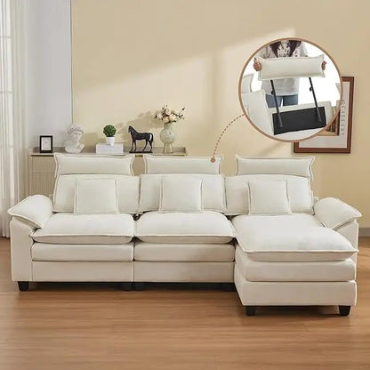 103'' Cloud Modern 3 Seater Couch with Detachable Headrest, Modular Sectional Sofa with Ottoman, Oversized L Shape Chenille - Blu Lotus Boutique