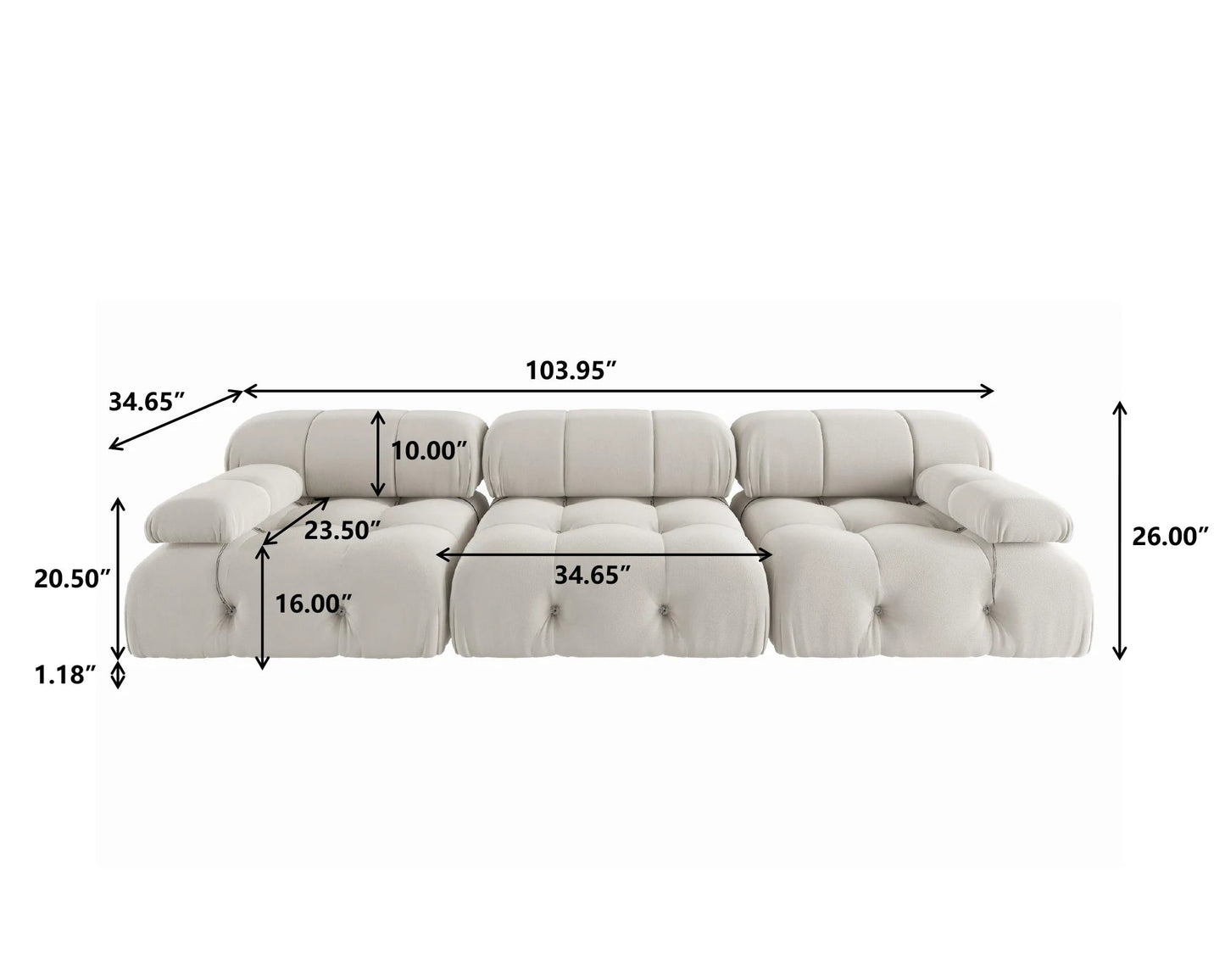 104" Minimalist Modular Sectional Sofas Modern Velvet Convertible Couches 3 Seats Living Room Sofa Sets for Office Apartment - Blu Lotus Boutique