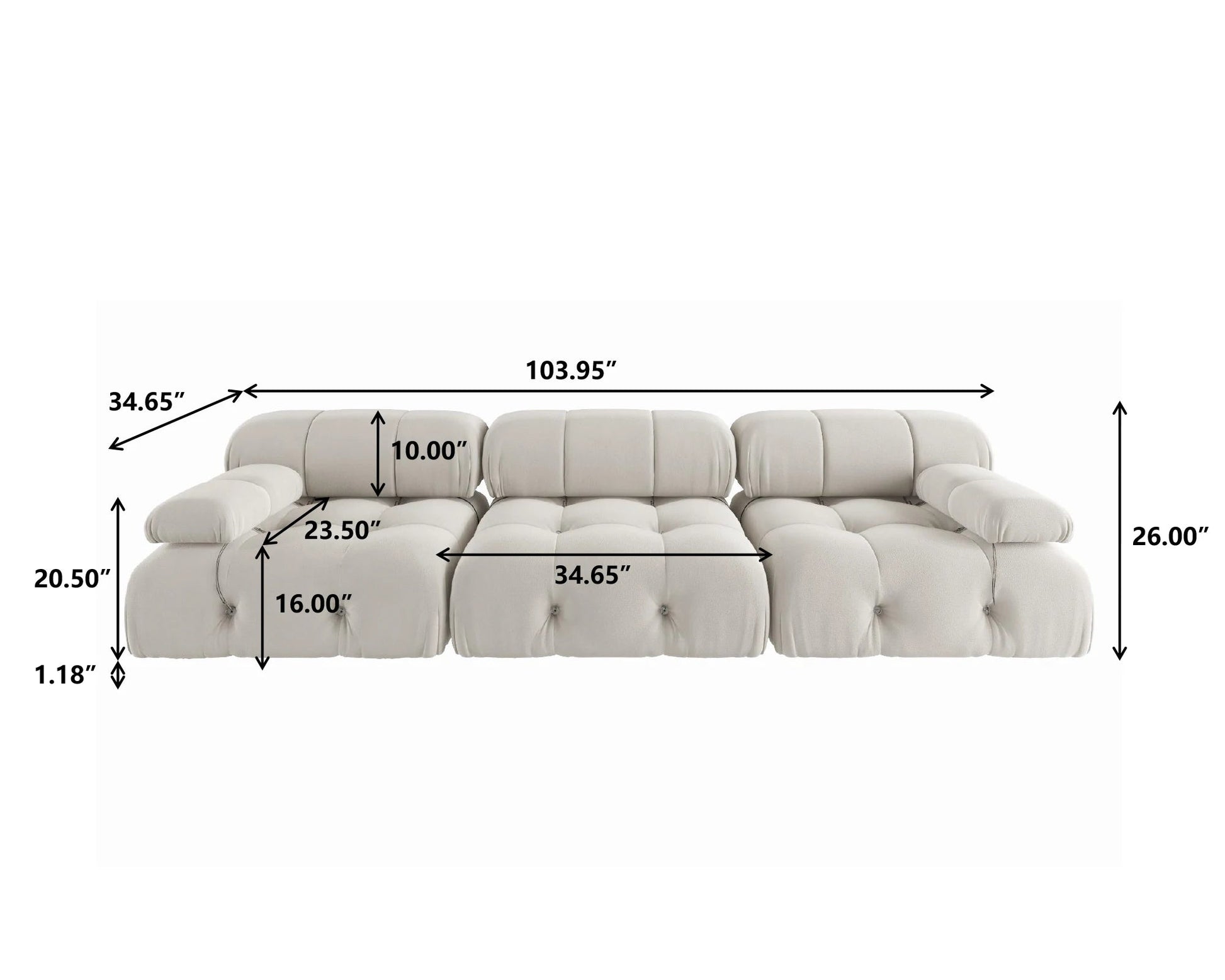 104" Minimalist Modular Sectional Sofas Modern Velvet Convertible Couches 3 Seats Living Room Sofa Sets for Office Apartment - Blu Lotus Boutique