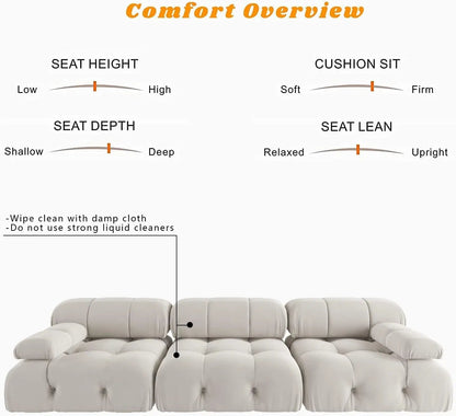 104" Minimalist Modular Sectional Sofas Modern Velvet Convertible Couches 3 Seats Living Room Sofa Sets for Office Apartment - Blu Lotus Boutique