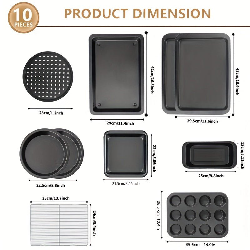 10pc Commercial Grade Baking Pan Set Kitchen Essentials Black - Blu Lotus Boutique