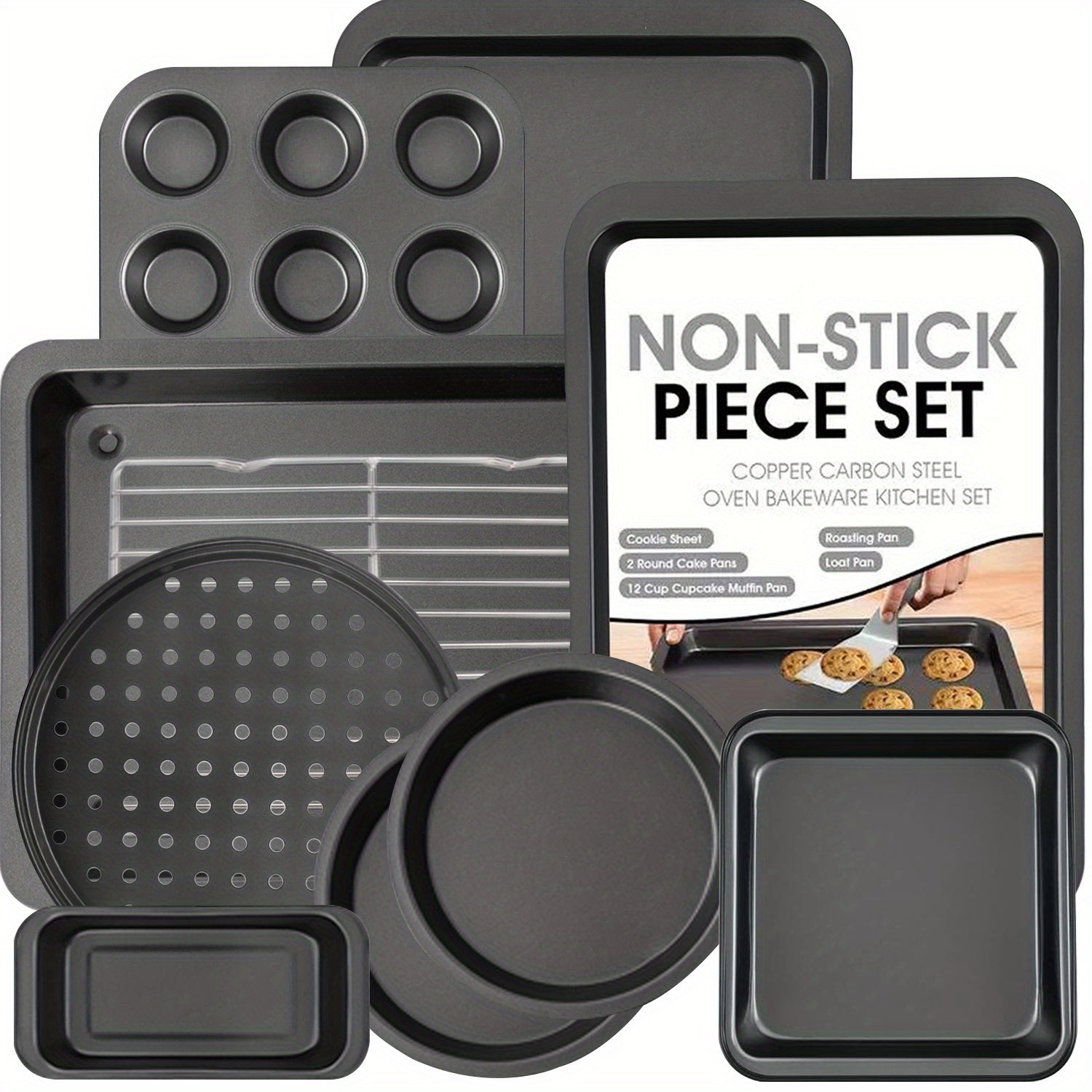 10pc Commercial Grade Baking Pan Set Kitchen Essentials Black - Blu Lotus Boutique