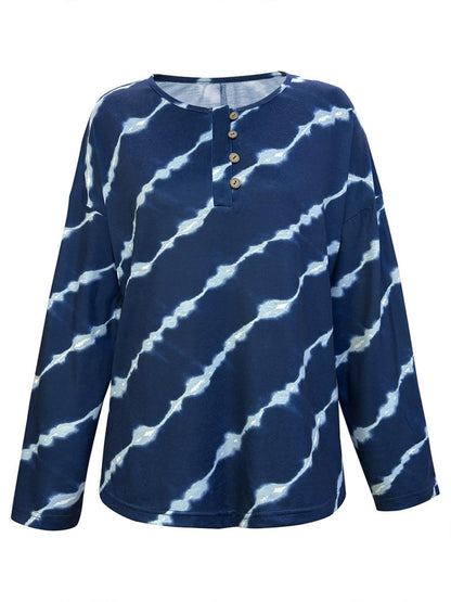 Striped Round Neck Long Sleeve T-Shirt - Blu Lotus Boutique