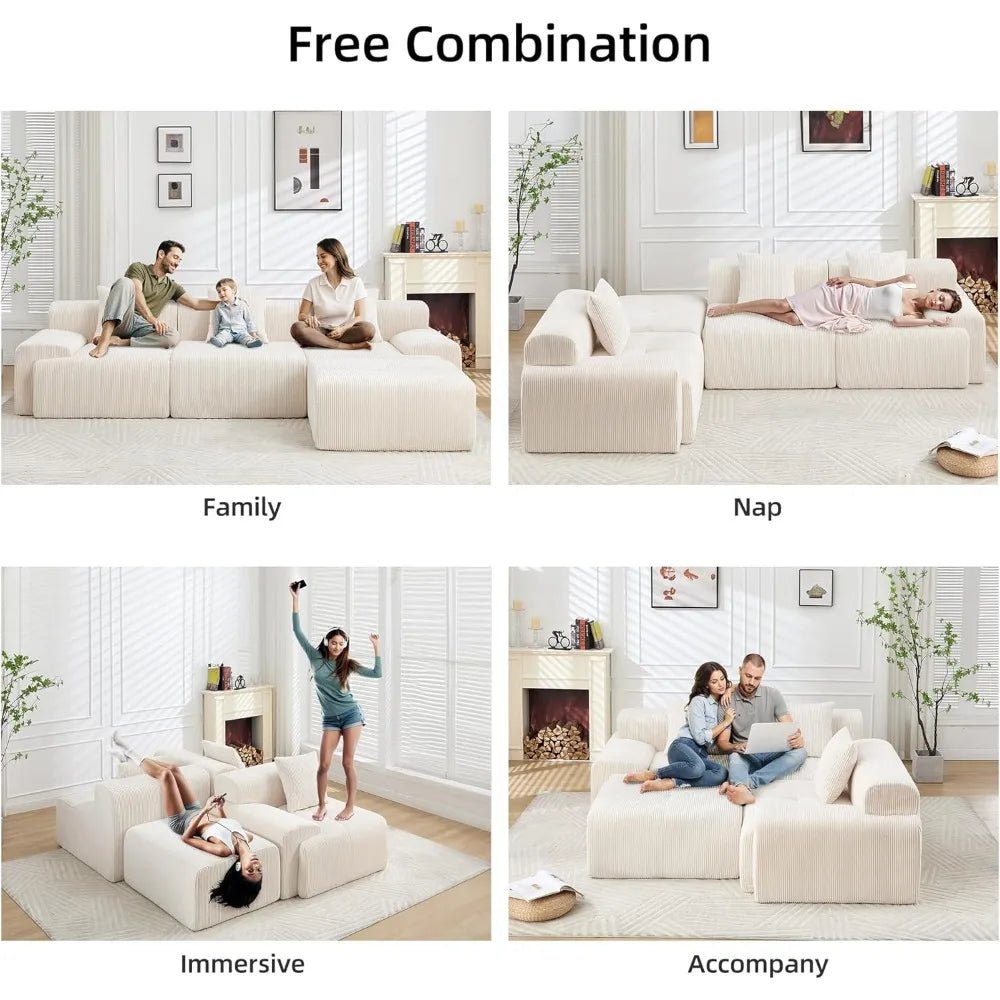 118" Boneless Couches for Living Room, Modular Cloud Sectional Couch with L - Shape Chaise, Modern Upholstered Sofa with Deep Seat - Blu Lotus Boutique