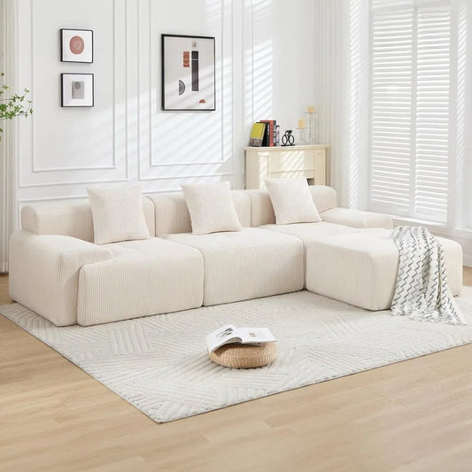 118" Boneless Couches for Living Room, Modular Cloud Sectional Couch with L - Shape Chaise, Modern Upholstered Sofa with Deep Seat - Blu Lotus Boutique