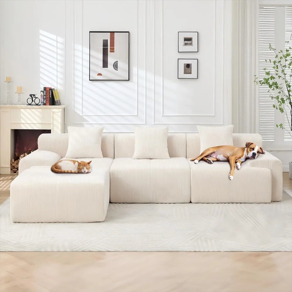 118" Boneless Couches for Living Room, Modular Cloud Sectional Couch with L - Shape Chaise, Modern Upholstered Sofa with Deep Seat - Blu Lotus Boutique