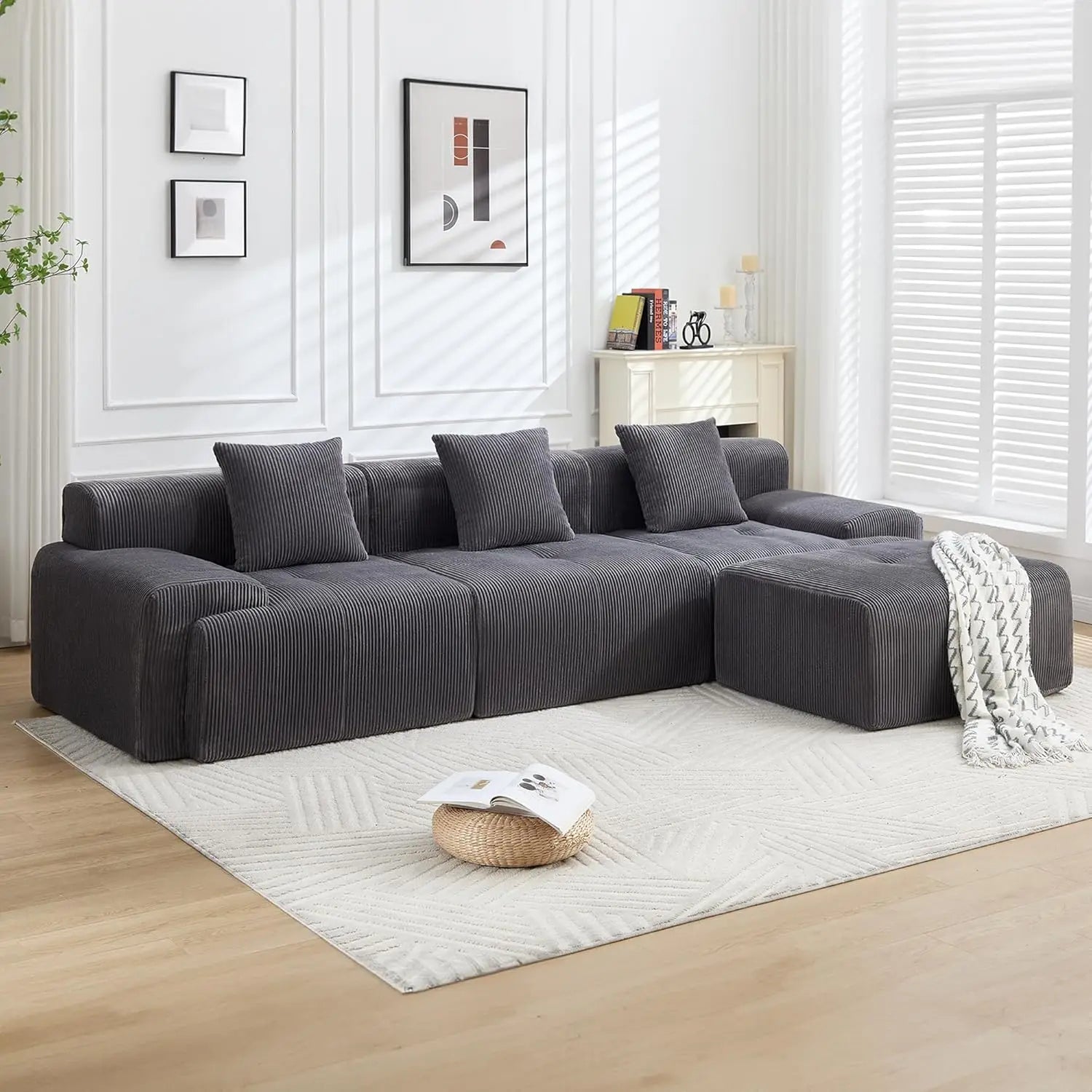 118" Boneless Couches for Living Room, Modular Cloud Sectional Couch with L - Shape Chaise, Modern Upholstered Sofa with Deep Seat - Blu Lotus Boutique
