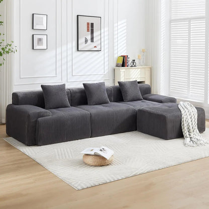 118" Boneless Couches for Living Room, Modular Cloud Sectional Couch with L - Shape Chaise, Modern Upholstered Sofa with Deep Seat - Blu Lotus Boutique