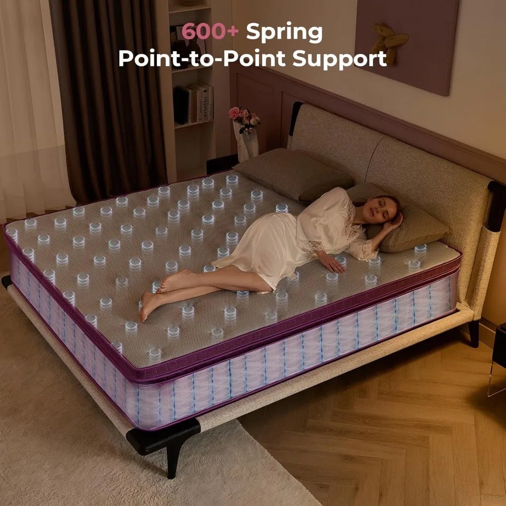 12 inch Hybrid Mattress in a Box Pillow Top with Gel Memory Foam and Pocketed Coils for Lumbar Support Spinal Pressure Relief - Blu Lotus Boutique