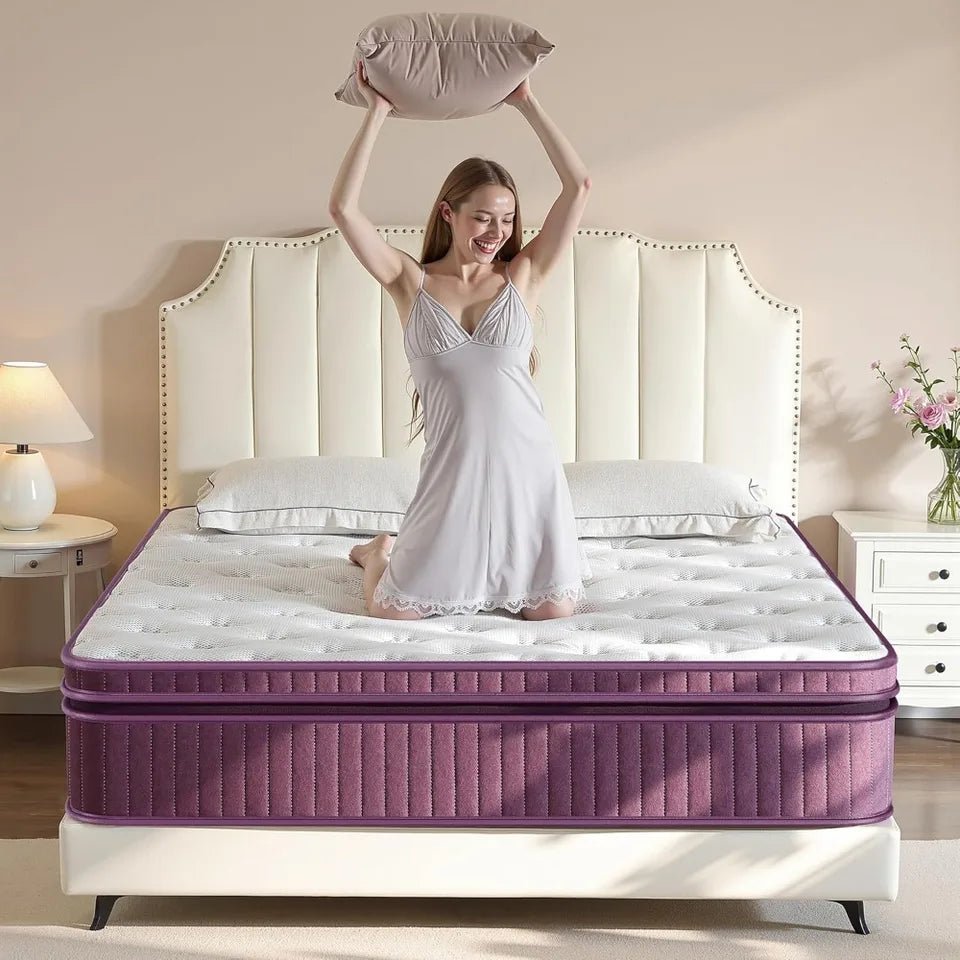 12 inch Hybrid Mattress in a Box Pillow Top with Gel Memory Foam and Pocketed Coils for Lumbar Support Spinal Pressure Relief - Blu Lotus Boutique