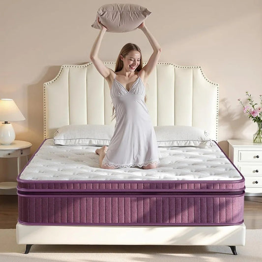 12 inch Hybrid Mattress in a Box Pillow Top with Gel Memory Foam and Pocketed Coils for Lumbar Support Spinal Pressure Relief - Blu Lotus Boutique