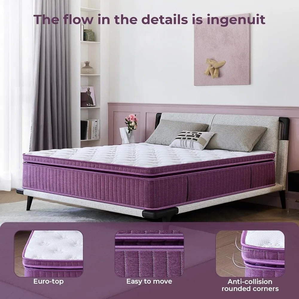 12 inch Hybrid Mattress in a Box Pillow Top with Gel Memory Foam and Pocketed Coils for Lumbar Support Spinal Pressure Relief - Blu Lotus Boutique