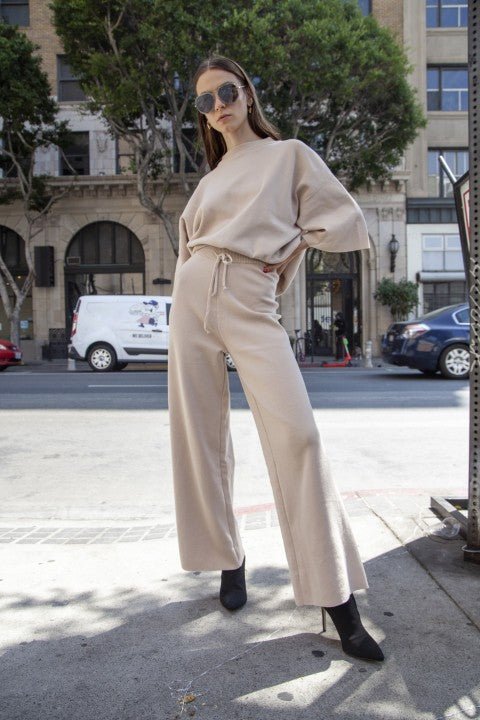1/2 Sleeve Knit Sweater with Knit Llare Pants Set - Blu Lotus Boutique