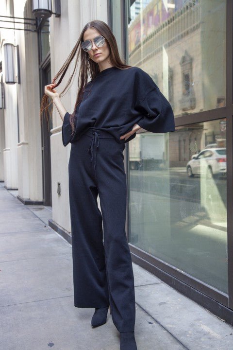 1/2 Sleeve Knit Sweater with Knit Llare Pants Set - Blu Lotus Boutique