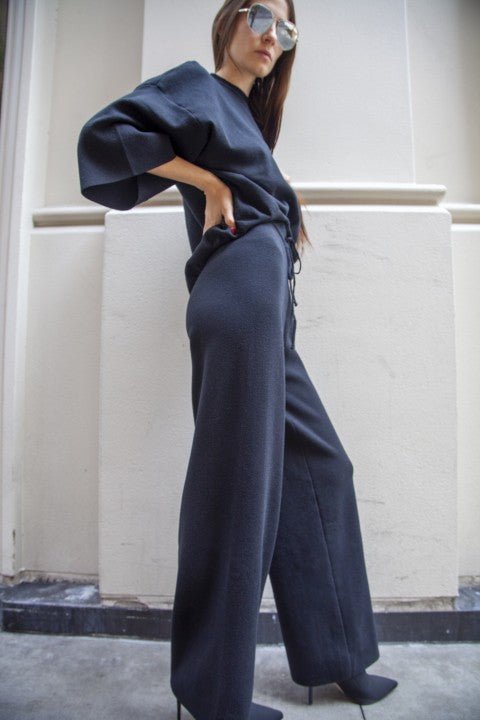 1/2 Sleeve Knit Sweater with Knit Llare Pants Set - Blu Lotus Boutique