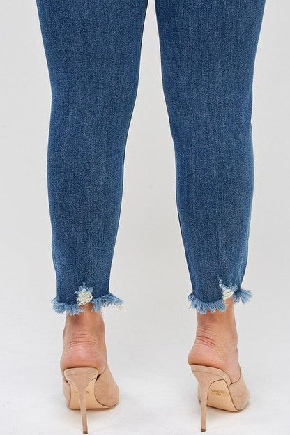 PLUS SIZE HIGH RISE DISTRESSED ANKLE SKINNY - Blu Lotus Boutique