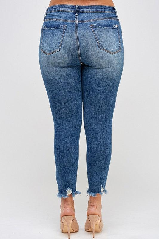 PLUS SIZE HIGH RISE DISTRESSED ANKLE SKINNY - Blu Lotus Boutique