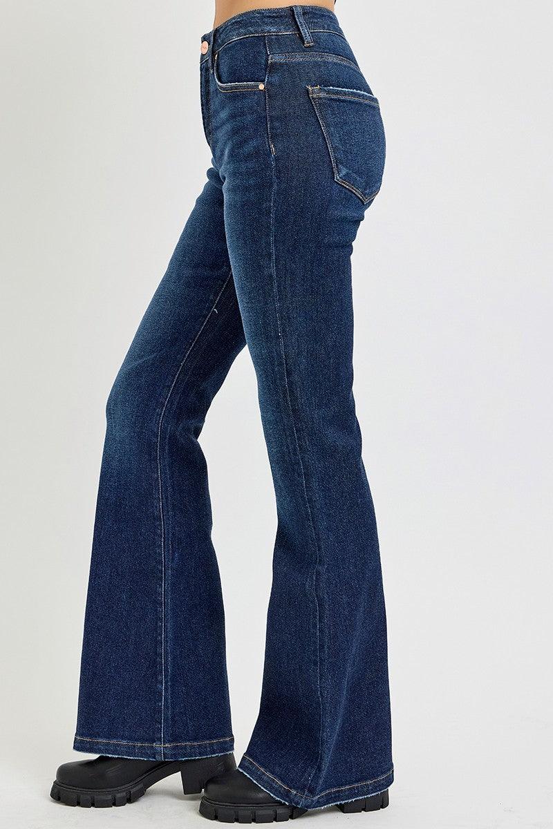 RISEN Full Size High Rise Flare Jeans with Pockets - Blu Lotus Boutique