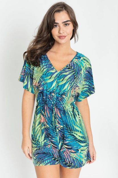 Plus Tropical Kimono Sleeve Romper - Blu Lotus Boutique