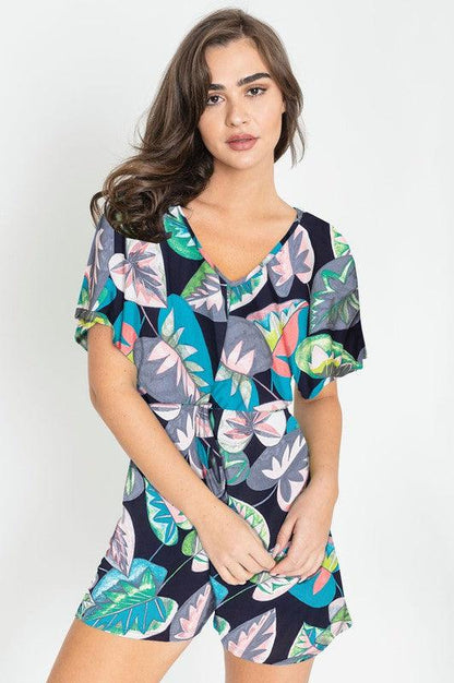 Plus Tropical Kimono Sleeve Romper - Blu Lotus Boutique