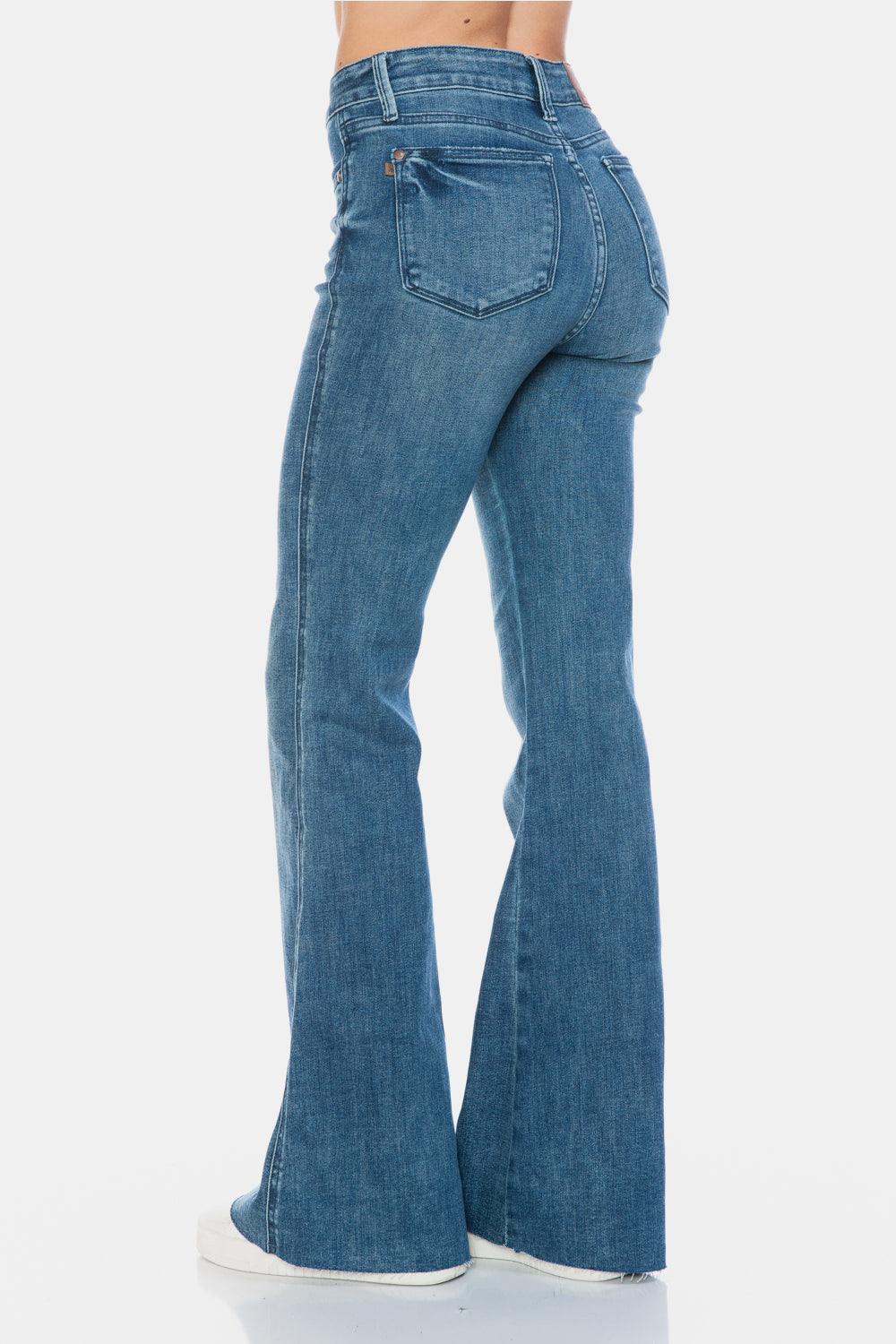 Judy Blue Full Size Tummy Control Cut Hem Flare Jeans - Blu Lotus Boutique