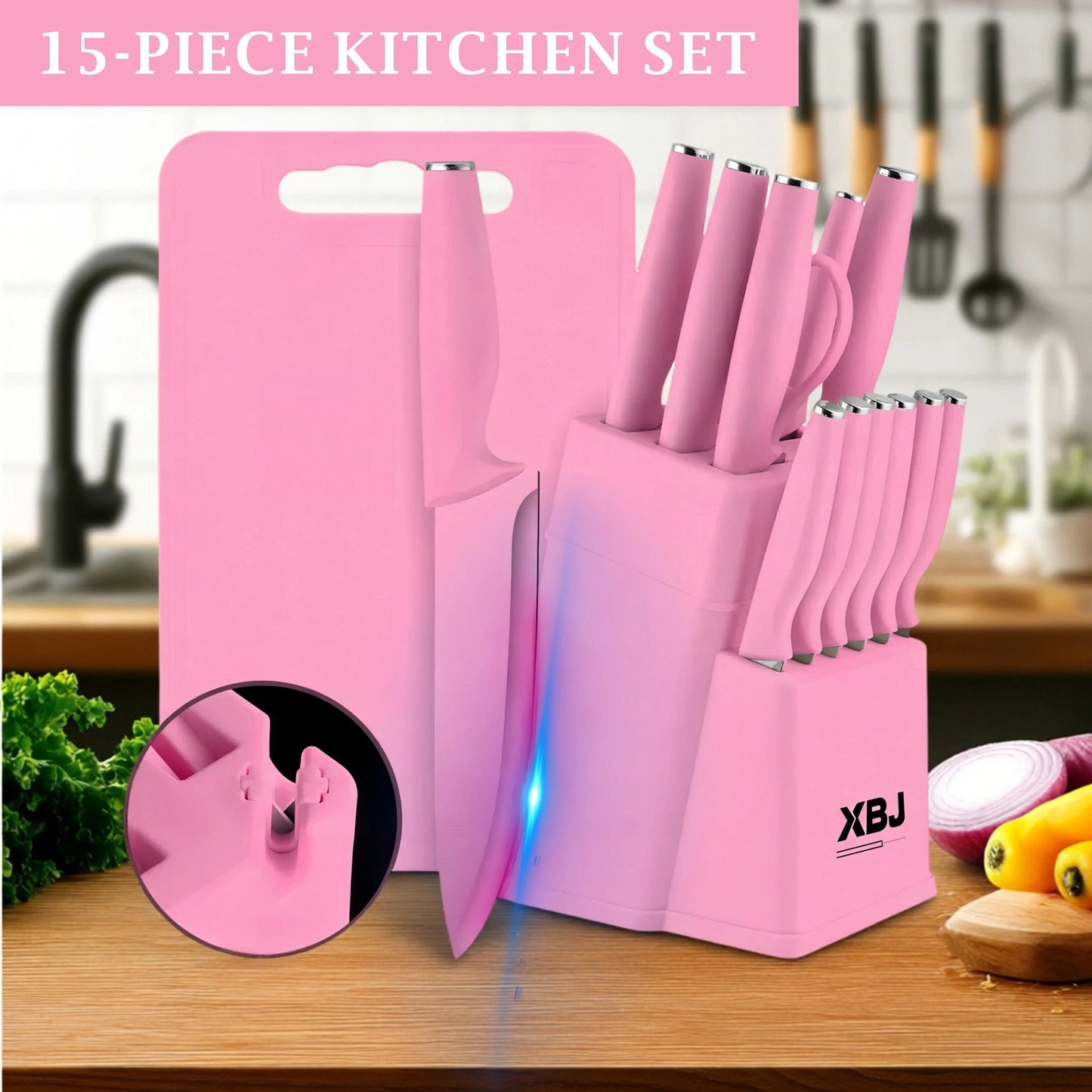 15 - piece kitchen stainless steel knife set with knife holder, space - saving storage, full handling of ingredients - Blu Lotus Boutique