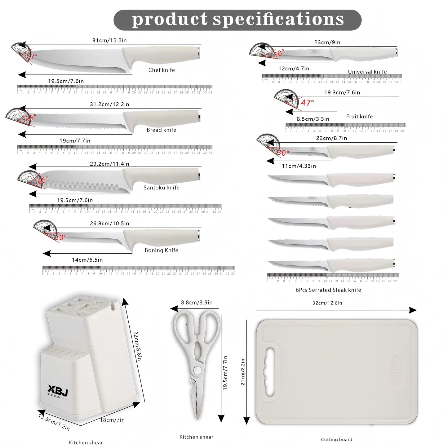 15 - piece kitchen stainless steel knife set with knife holder, space - saving storage, full handling of ingredients - Blu Lotus Boutique