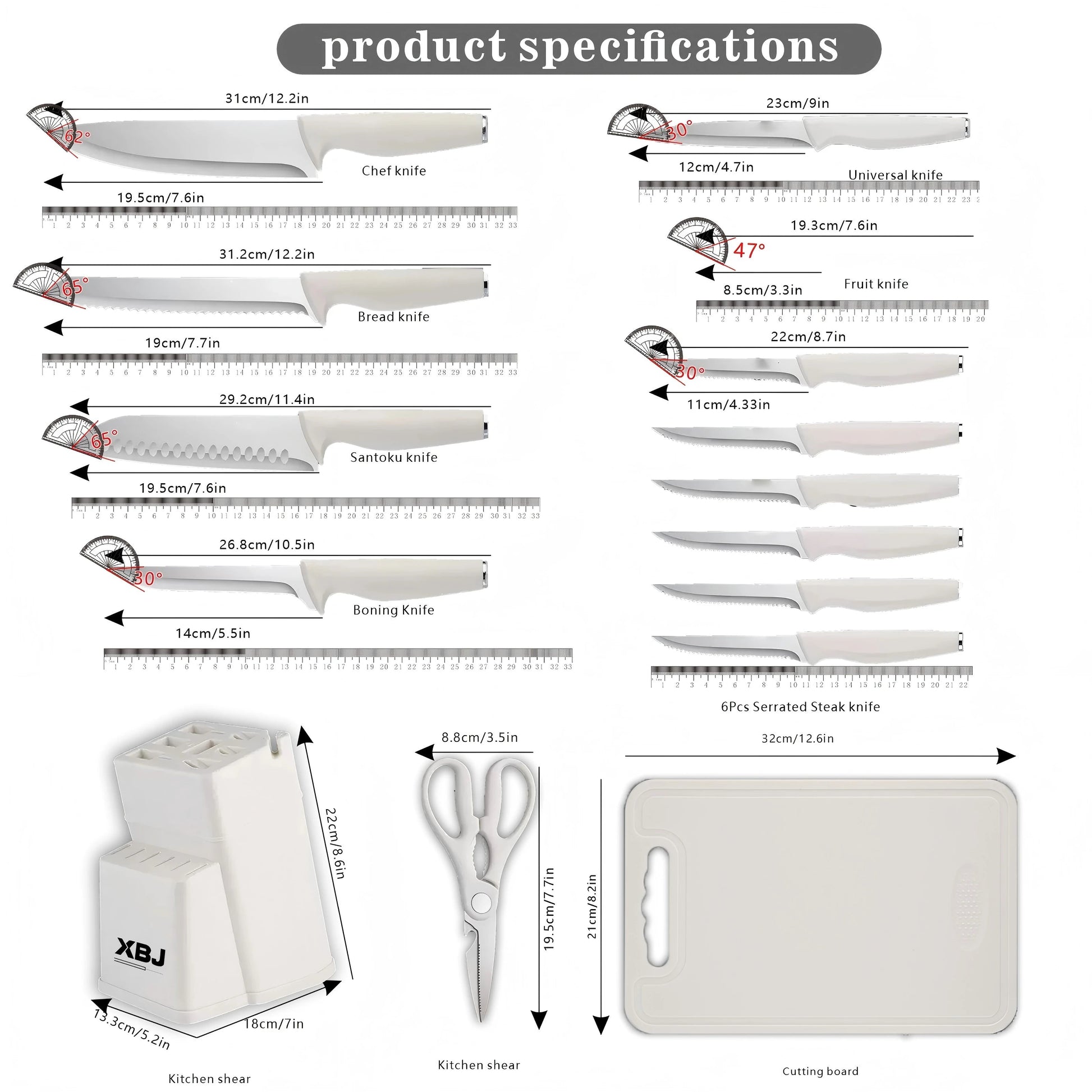 15 - piece kitchen stainless steel knife set with knife holder, space - saving storage, full handling of ingredients - Blu Lotus Boutique