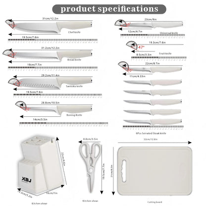 15 - piece kitchen stainless steel knife set with knife holder, space - saving storage, full handling of ingredients - Blu Lotus Boutique