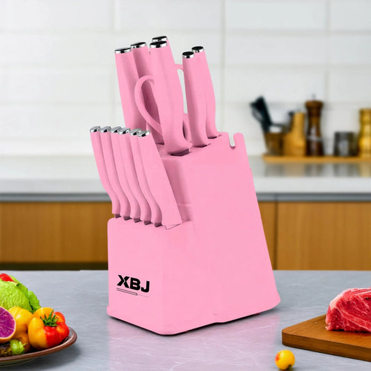 15 - piece kitchen stainless steel knife set with knife holder, space - saving storage, full handling of ingredients - Blu Lotus Boutique