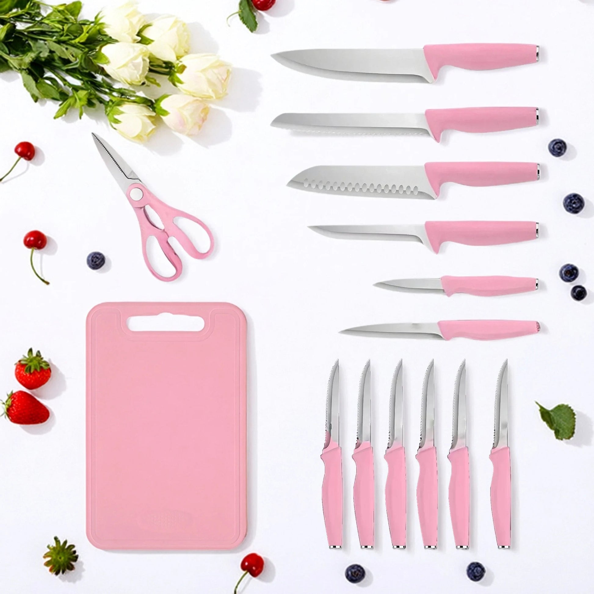 15 - piece kitchen stainless steel knife set with knife holder, space - saving storage, full handling of ingredients - Blu Lotus Boutique