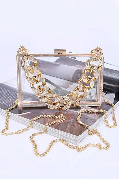 Crystal Chunky Chain Clear Box Clutch - Blu Lotus Boutique