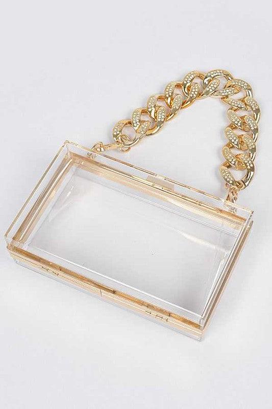 Crystal Chunky Chain Clear Box Clutch - Blu Lotus Boutique