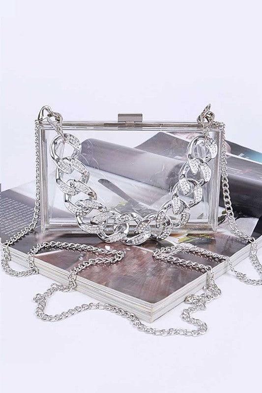 Crystal Chunky Chain Clear Box Clutch - Blu Lotus Boutique