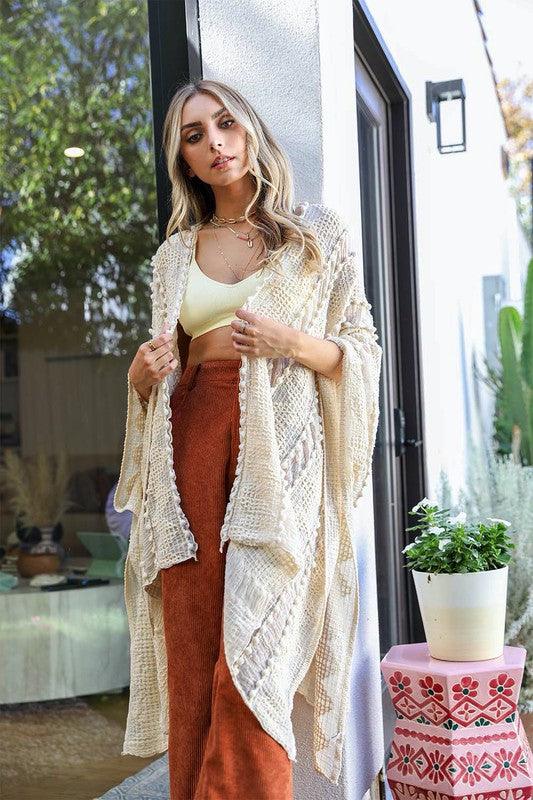 Embroidered Zig Zag Soft Kimono - Blu Lotus Boutique