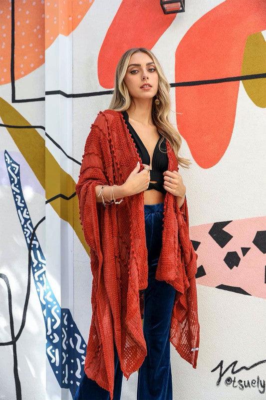 Embroidered Zig Zag Soft Kimono - Blu Lotus Boutique