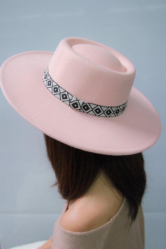 FLAT TOP FELT FEDORA WITH BOHO BAND