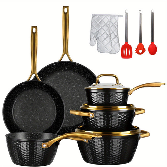 15pc Black NonStick Ceramic Aluminum Cookware Set - Blu Lotus Boutique