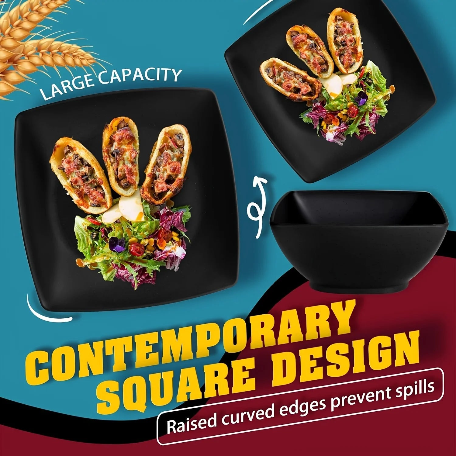 16/32Pcs Plastic Dinnerware Set - DurableDishwasher Safe Microwave Safe Stackable Includes Dinner Plates Salad Plates Snack Bowls - Blu Lotus Boutique