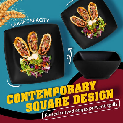 16/32Pcs Plastic Dinnerware Set - DurableDishwasher Safe Microwave Safe Stackable Includes Dinner Plates Salad Plates Snack Bowls - Blu Lotus Boutique