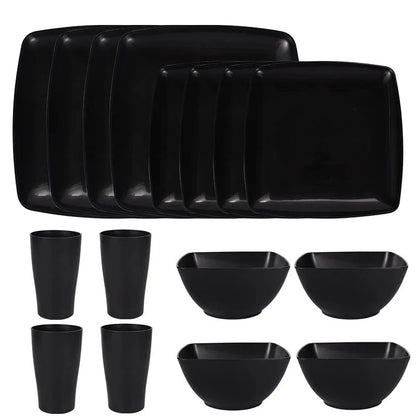 16/32Pcs Plastic Dinnerware Set - DurableDishwasher Safe Microwave Safe Stackable Includes Dinner Plates Salad Plates Snack Bowls - Blu Lotus Boutique