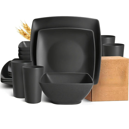 16/32Pcs Plastic Dinnerware Set - DurableDishwasher Safe Microwave Safe Stackable Includes Dinner Plates Salad Plates Snack Bowls - Blu Lotus Boutique