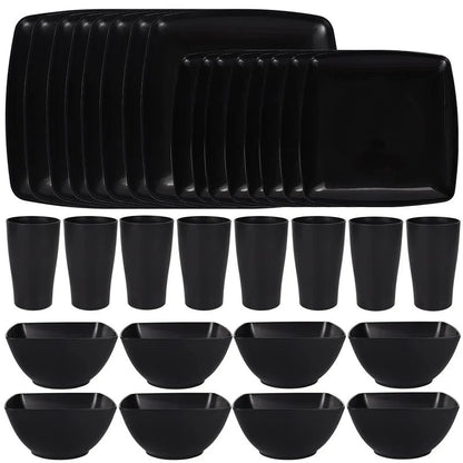16/32Pcs Plastic Dinnerware Set - DurableDishwasher Safe Microwave Safe Stackable Includes Dinner Plates Salad Plates Snack Bowls - Blu Lotus Boutique