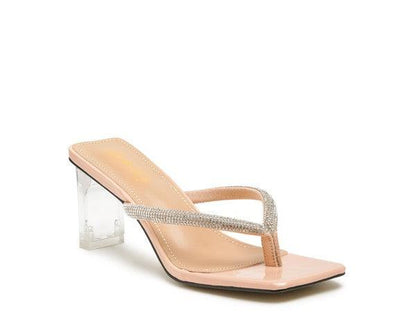 LITCHI CRYSTAL LINED THONG BLOCK HEELED SANDAL - Blu Lotus Boutique