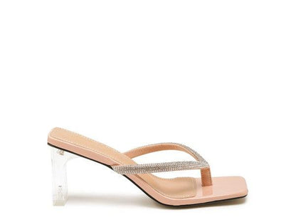 LITCHI CRYSTAL LINED THONG BLOCK HEELED SANDAL - Blu Lotus Boutique