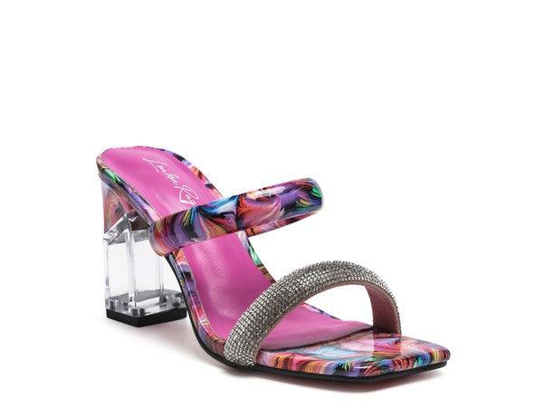 KRYPTON Clear Block Heeled Marble Print Slides - Blu Lotus Boutique