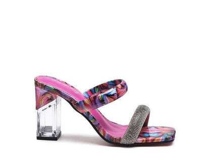 KRYPTON Clear Block Heeled Marble Print Slides - Blu Lotus Boutique