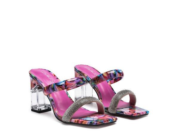 KRYPTON Clear Block Heeled Marble Print Slides - Blu Lotus Boutique